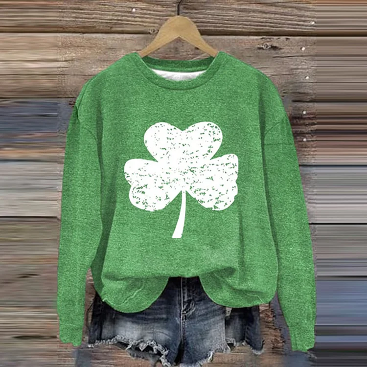 VChics St. Patrick's Day Shamrock Print Crew Neck Sweatshirt