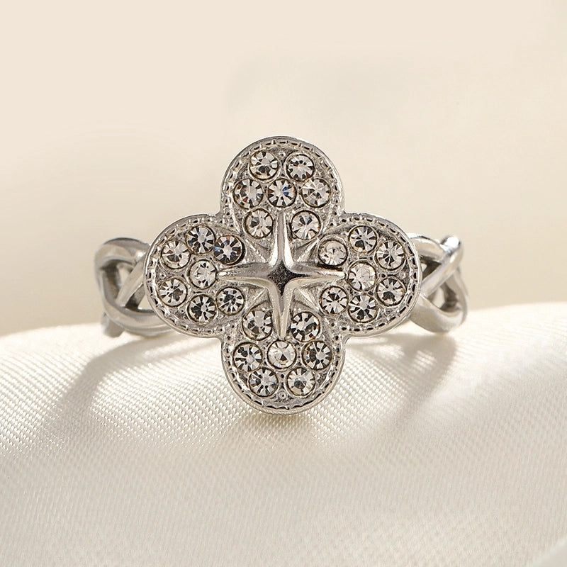 2 Pieces Modern Style Classic Style Geometric Leaf Heart Shape 304 Stainless Steel Zircon 18K Gold Plated Plating Open Rings