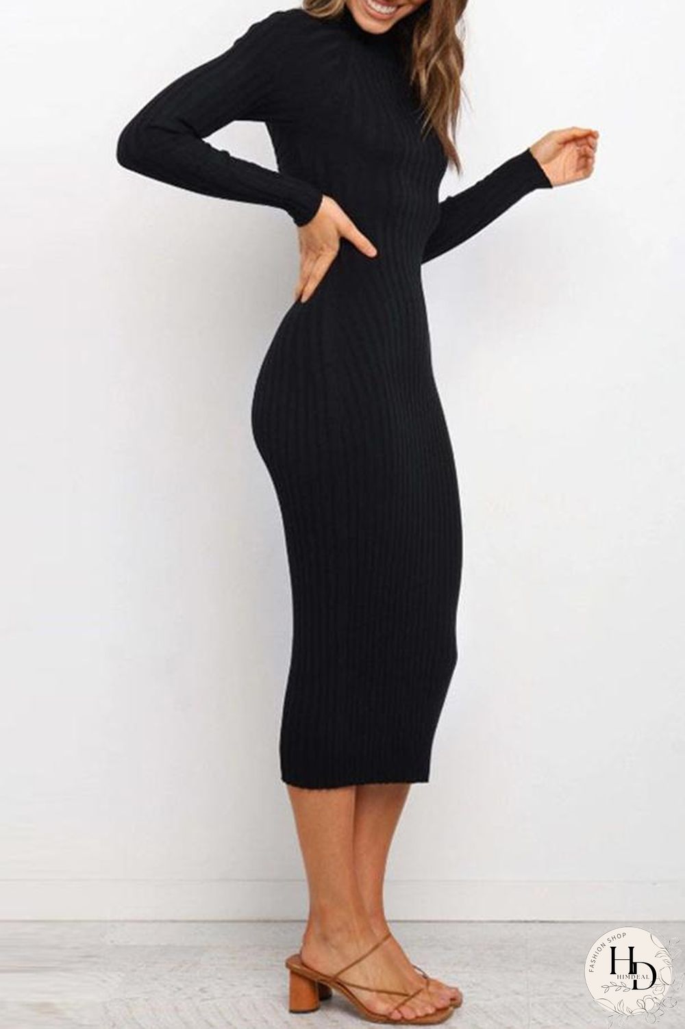 Long Sleeve Slim Backless Dress P13331