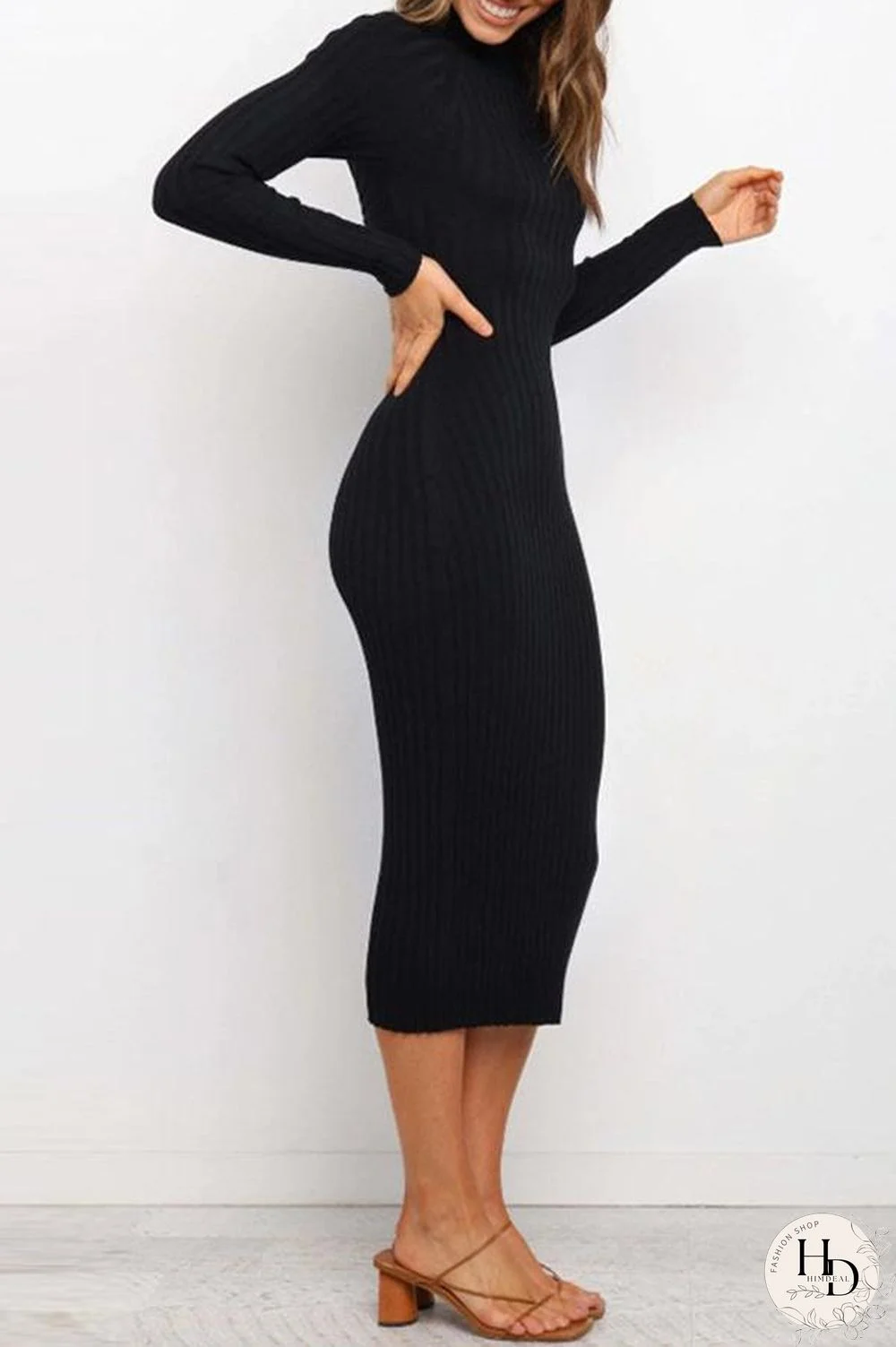 Long Sleeve Slim Backless Dress P13331