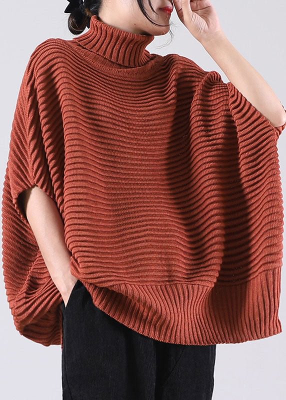 Brick Red Bat wing Sleeve Knit Sweater Tops Winter CK699- Fabulory