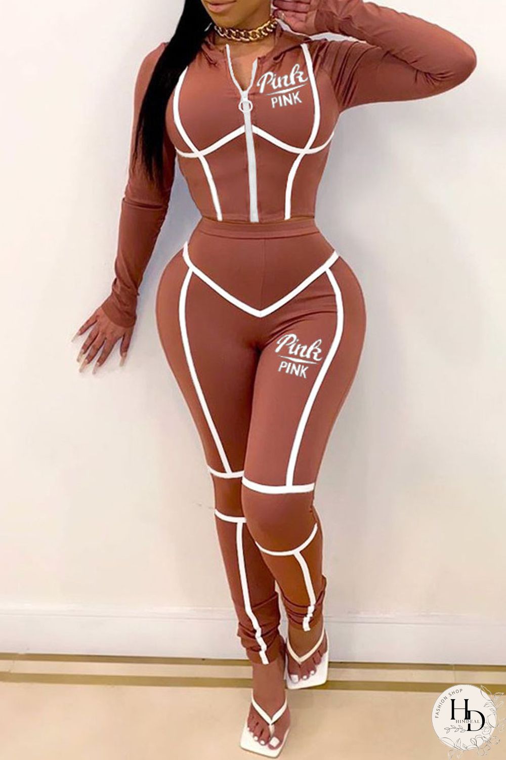 Black Casual Print Patchwork Hooded Collar Long Sleeve Two Pieces