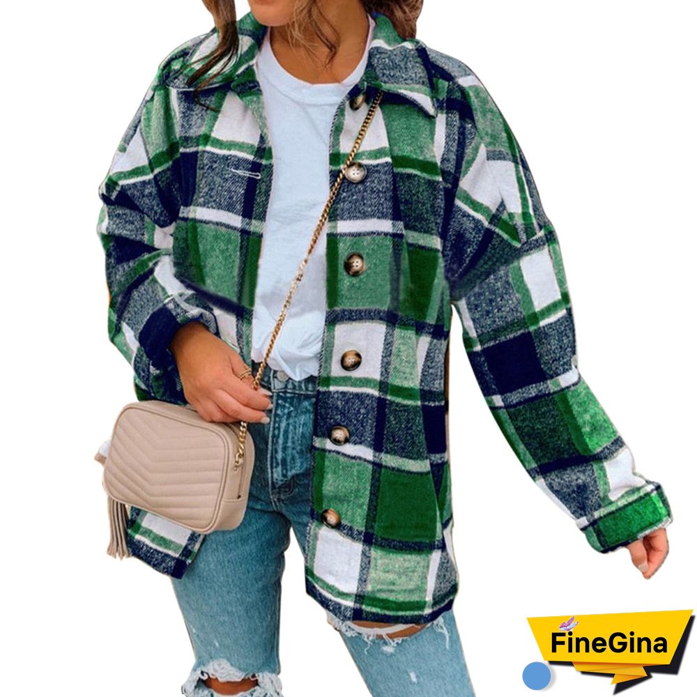 Hot Sale Women Fashion Plaid Shirt Jackets Turn-Down Collar Autumn Oversized Jacket Fashion Loose Coat Streetwear Female Outwear