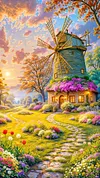 Luxury AB Velvet Diamond Painting Kit - Windmill Cottage