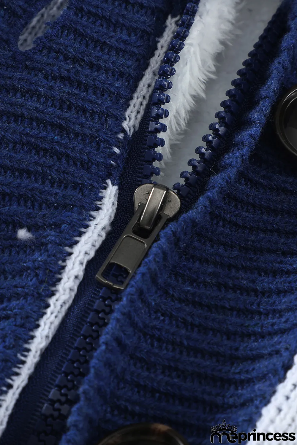 Blue Retro Jacquard Pattern Buttoned Front Hooded Sweater