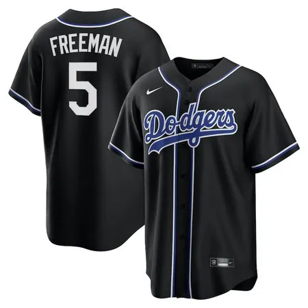 Men's Los Angeles Dodgers #5 Freddie Freeman  Black Lights Out Replica Player Jersey