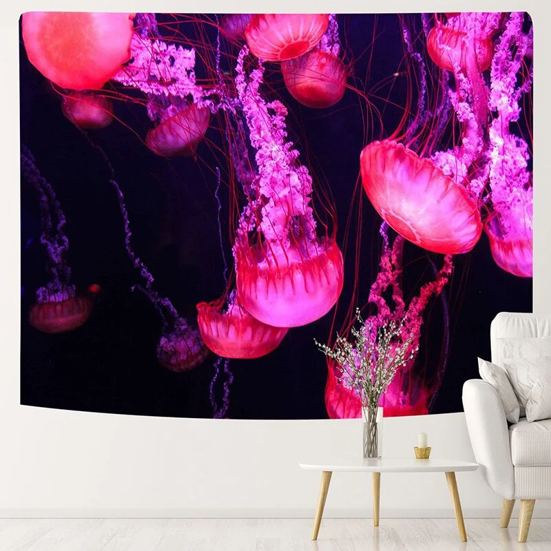 3m*1.8m Fluorescent Tapestry Psychedelic Mushroom Jellyfish Hanging Cloth Home Wall Decoration Glow Under Ultraviolet Light