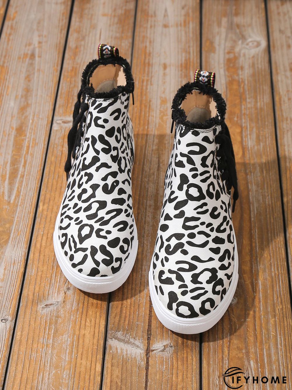 Casual Lace-up Decor Fringe High Top Canvas Shoes with Side Zip | IFYHOME