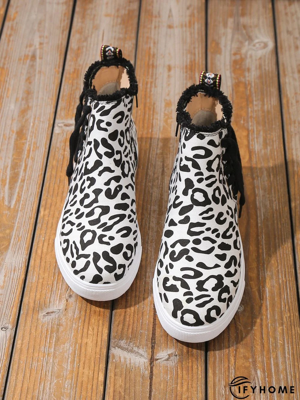 Casual Lace-up Decor Fringe High Top Canvas Shoes with Side Zip | IFYHOME