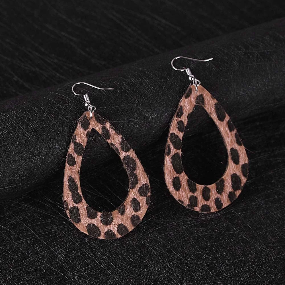 Leopard Drop Tear PU Leather Earrings