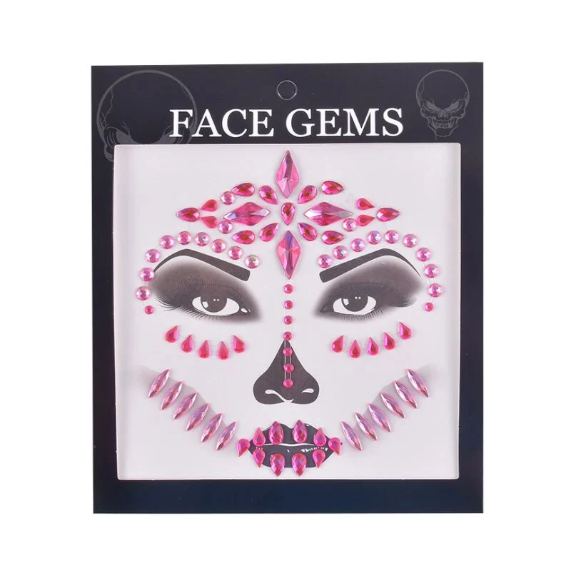 3D Gem Face Sticker Ghost Skull Face with Diamond Decoration Fashion Sexy Face Stickers Prom Holiday Party Face Decoration