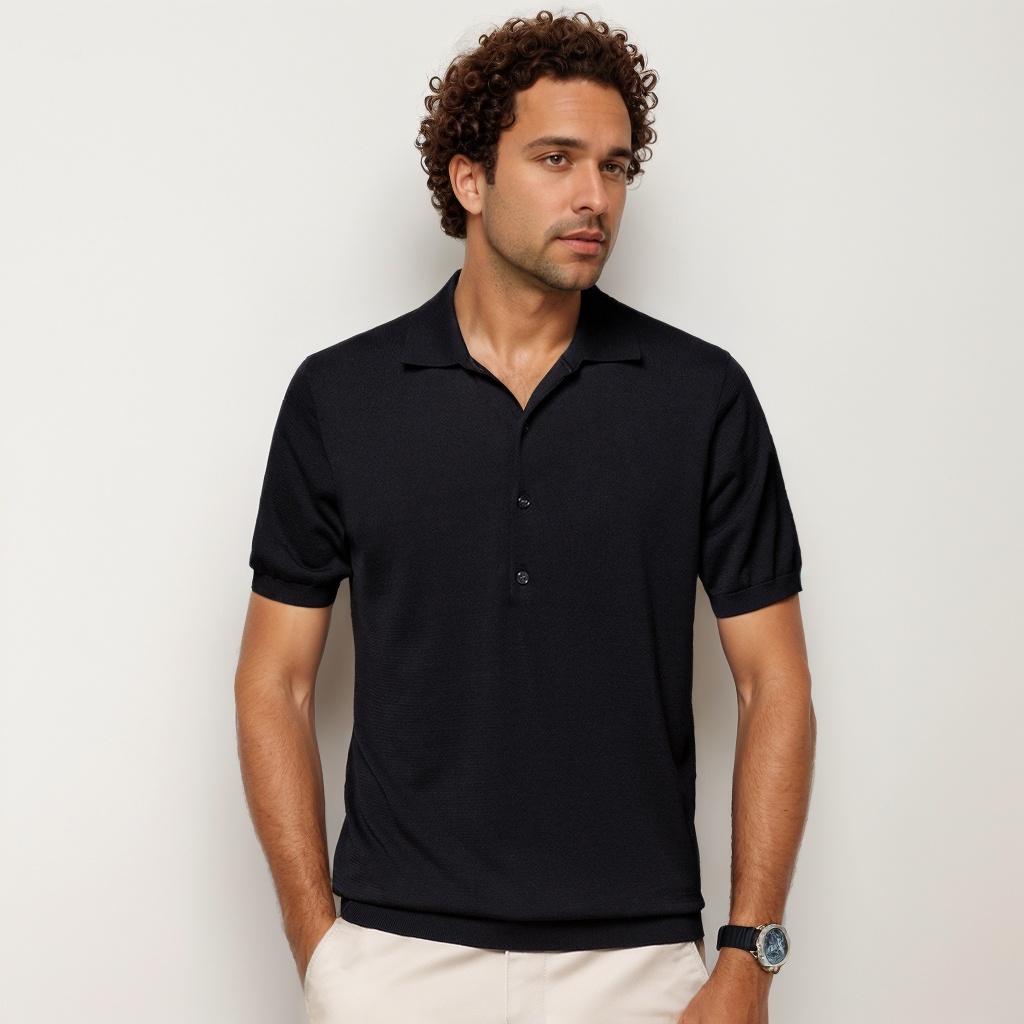 Polo à manches courtes en soie de mûrier pour homme- SOIE PLUS