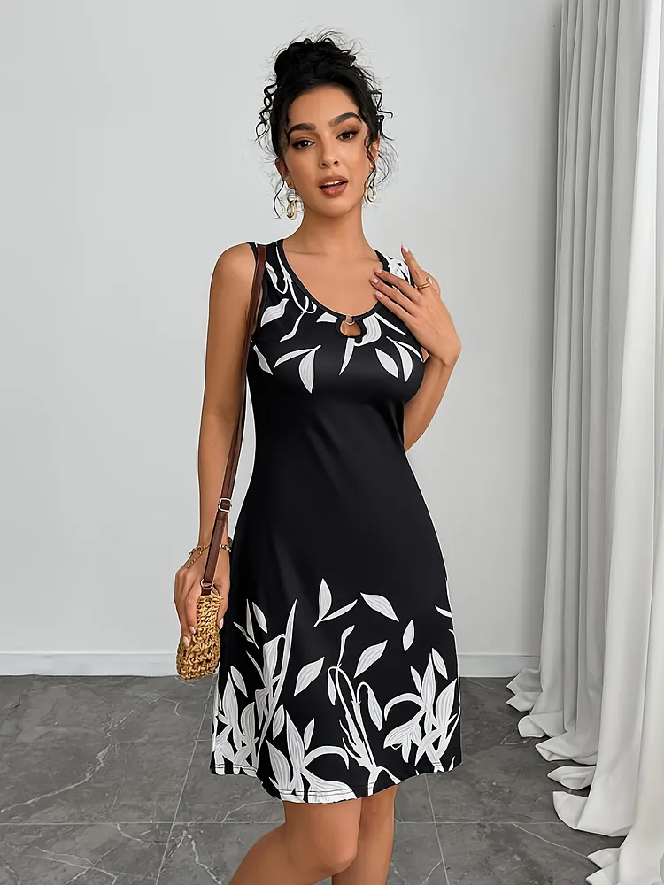 Breathable polyester sleeveless elegant dress for women machine washable springsummer