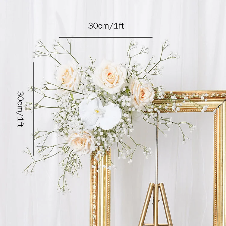 A7788 Champagne Rose White Babysbreath Orchid Floral Arrangement Decor