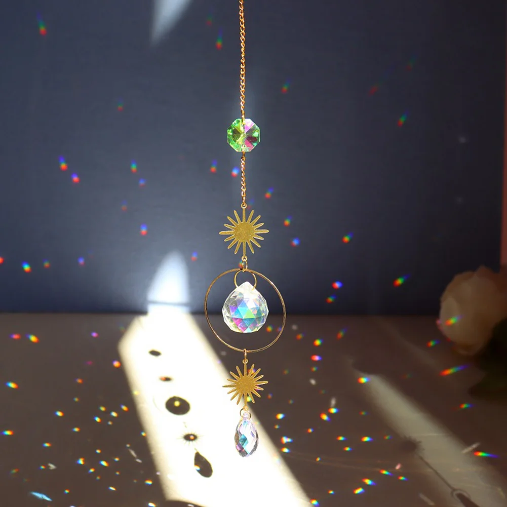 1/4pcs Hanging Bead Moon Sun Light Catcher Crystal Outdoor Wall Wind Chimes