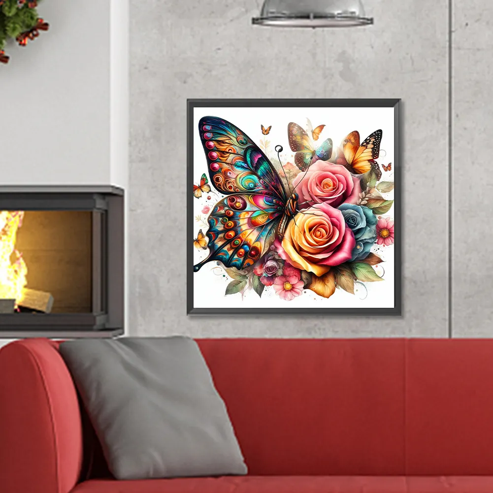 Diamond Painting - Full Round Drill - Flower Butterfly(Canvas|30*30cm)