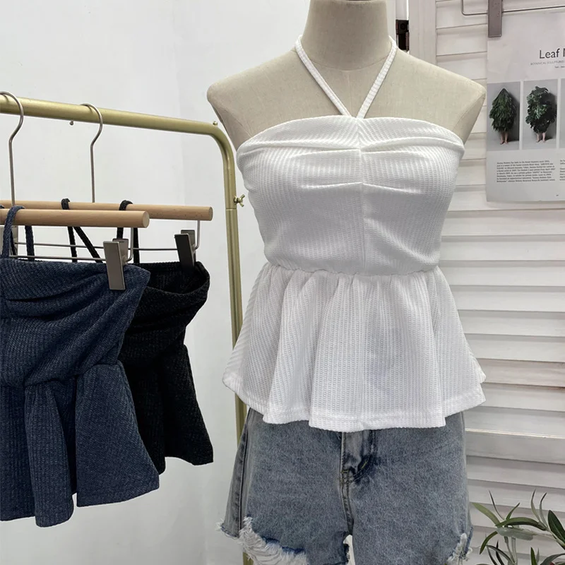 Nigikala Nigikala Women's Clothing Out-Of-Shoulder Hanging Neck Small Sling Vest Outside Wearing Braided Short Sleeveless Top 88951