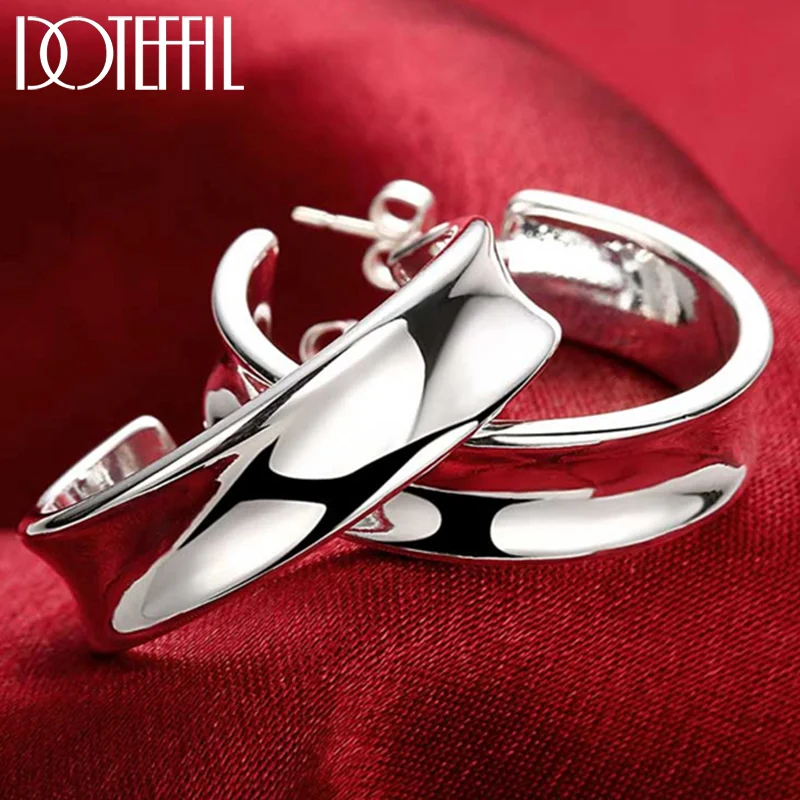 DOTEFFIL Classic Smooth 925 Sterling Silver Women Hoop Earring Jewelry