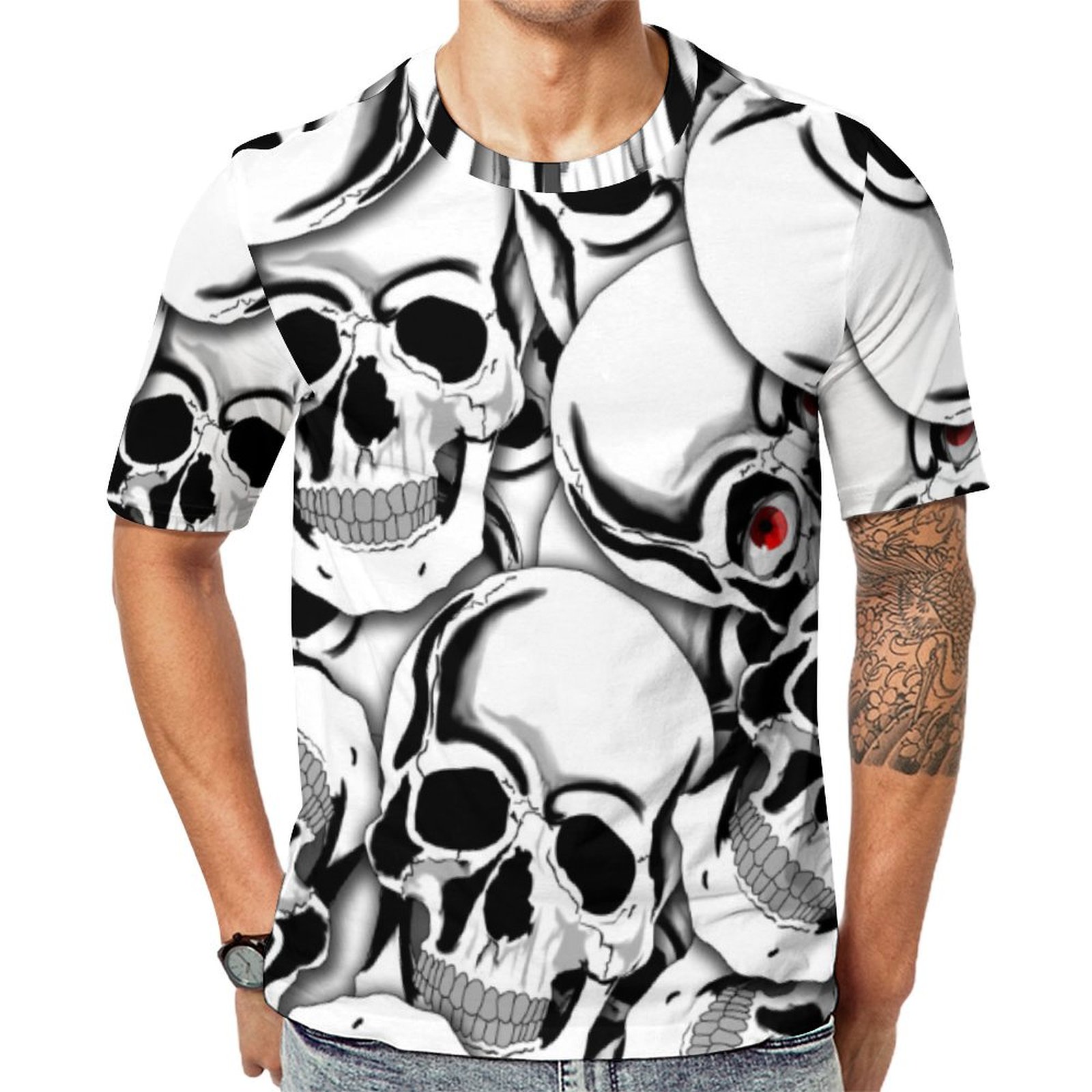 Pile Of Skulls Red Eye Short Sleeve Print Unisex Tshirt Summer Casual Tees for Men and Women Coolcoshirts