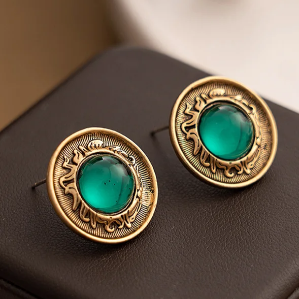 Vintage Turquoise Crystal Golden Earrings
