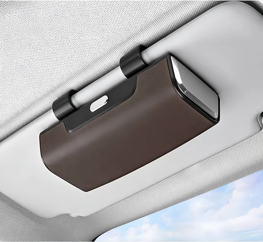 Suede multi-functional car sun visor and glasses case (customizable with car logo)