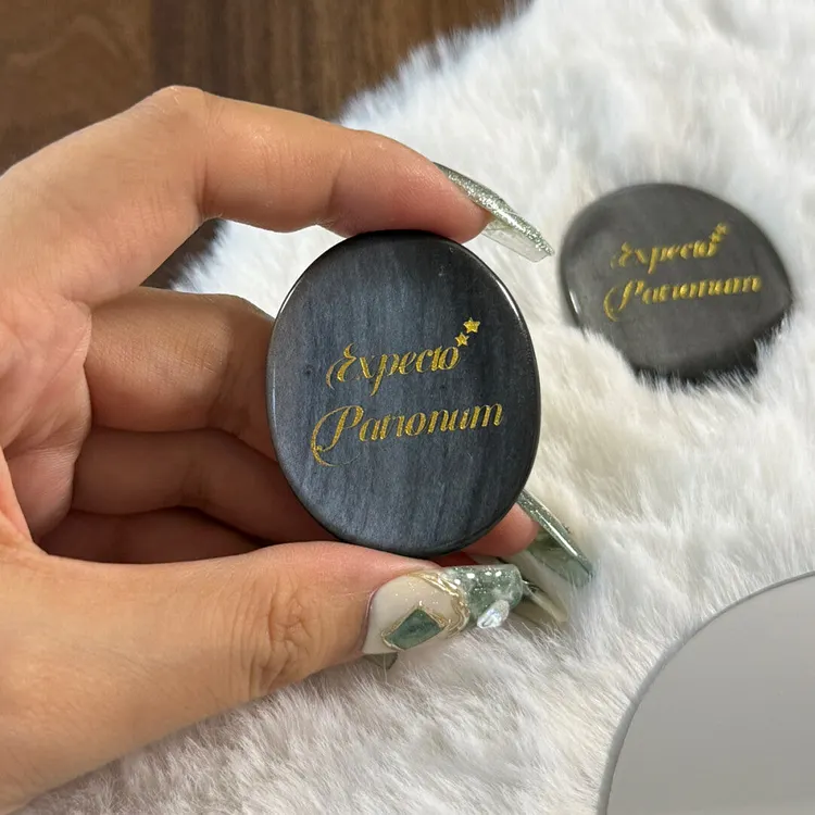 Engraved Silver Sheen Obsidian Worry Stone &ndash; &ldquo;Expecto Patronum&rdquo;