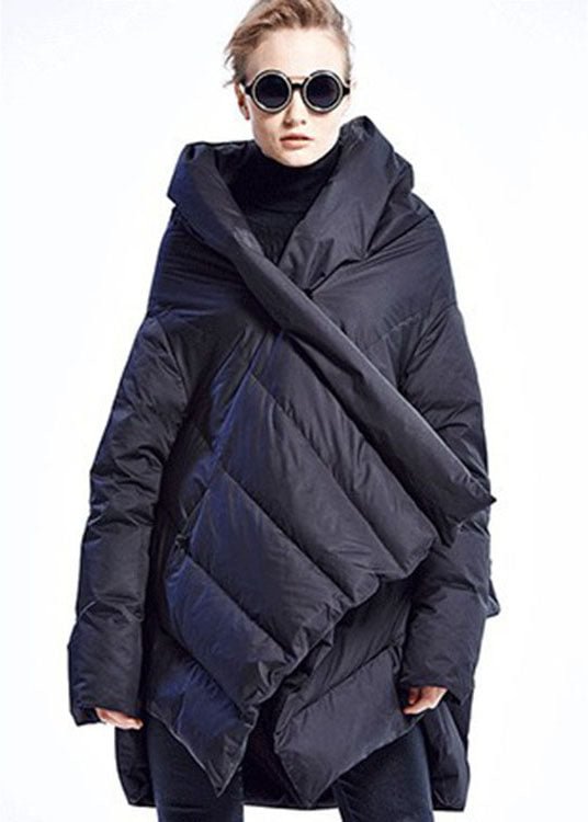 Black fashion Cloak asymmetrical design Thick Winter Duck Down Coat CK269- Fabulory