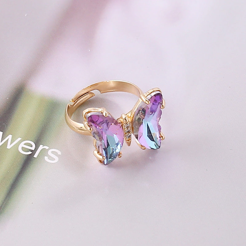 Women Butterfly Insect Glass Electroplating Rings