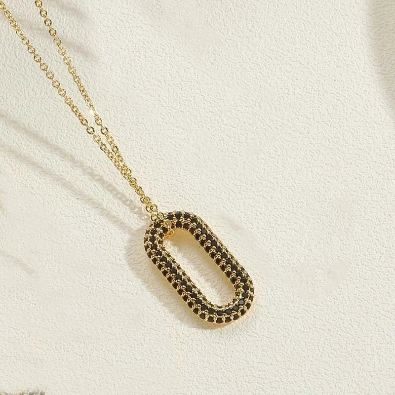 Copper 14K Gold Plated White Gold Plated Minimalist Geometric Solid Color Inlay Zircon Pendant Necklace