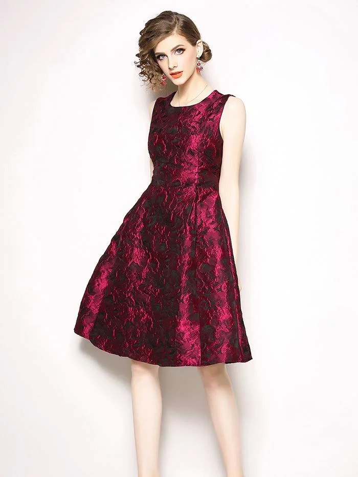 Jacquard round neck sleeveless A-line dress