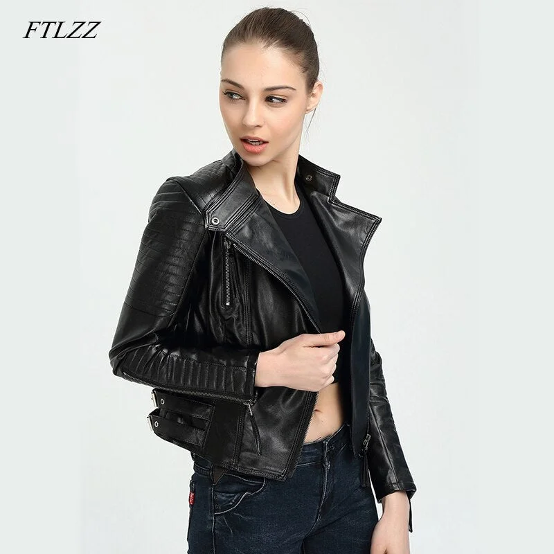 Ftlzz Spring Autumn Women Brand Faux Soft Pu Leather Jacket New Fashion Motorcycle Leather Clothing Women Slim Locomotive Jacket