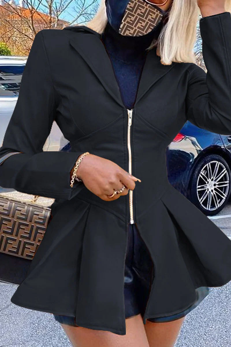 Black Street Solid Turndown Collar Outerwear