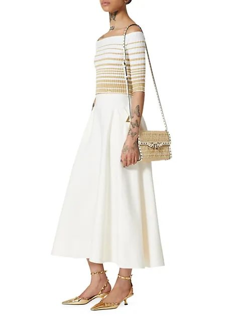 Valentino Garavani Small Rockstud Shoulder Bag in Boucl&eacute; Raffia