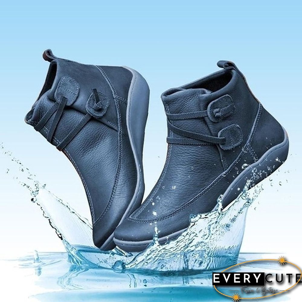 New Fashion Womens Medieval Vintage Leather Boots Braided Strap Flat Heel All Season