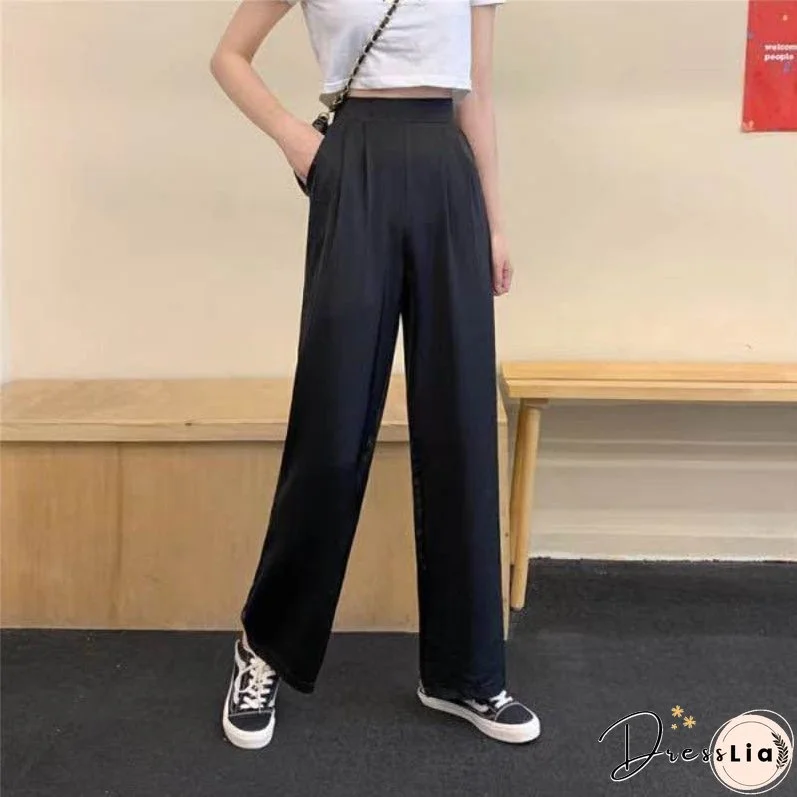 Christmas Gift JMPRS Autumn Women Wide Leg Pants Loose Elastic High Waist Korean Cotton Straight Full Pant Fashion Casual Female Solid Trousers