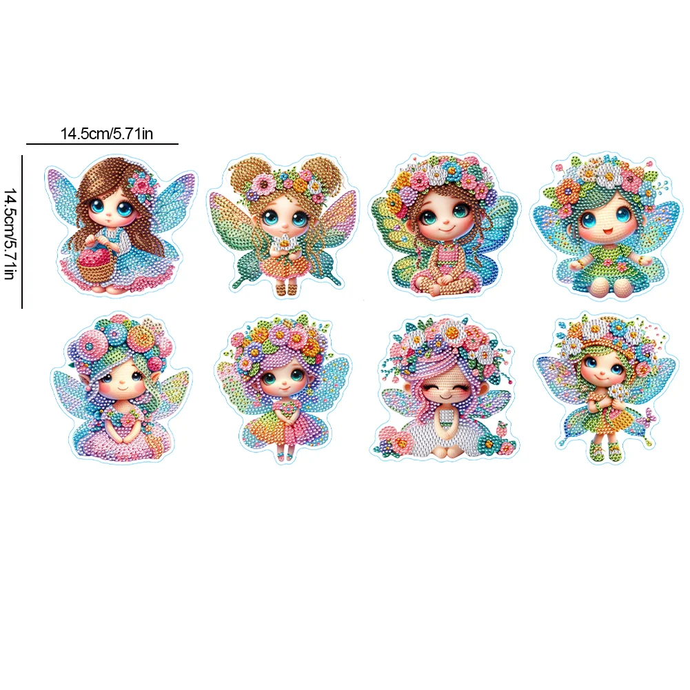 8Pcs 5D Diamond Painting Sticker Kit Diamond Art Stickers for Adults (Fairy)