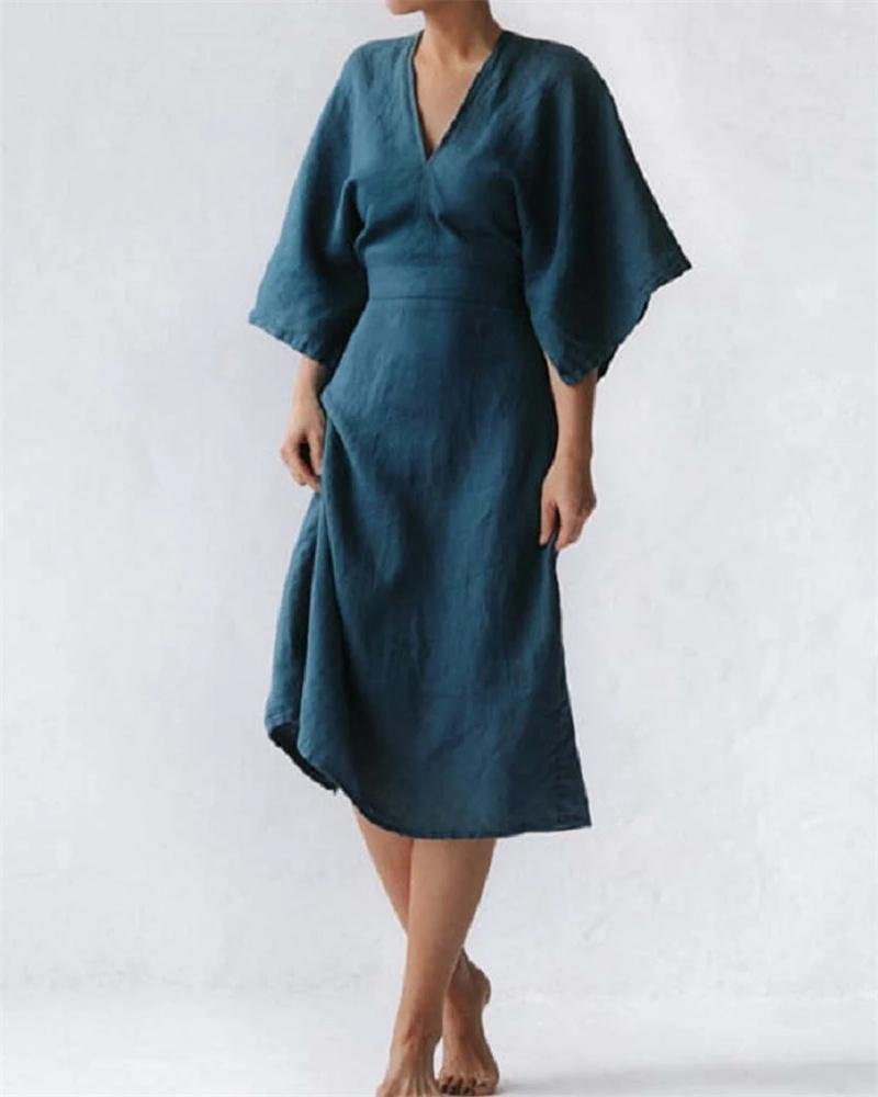 Women's Casual Solid Color Cotton Linen Dress