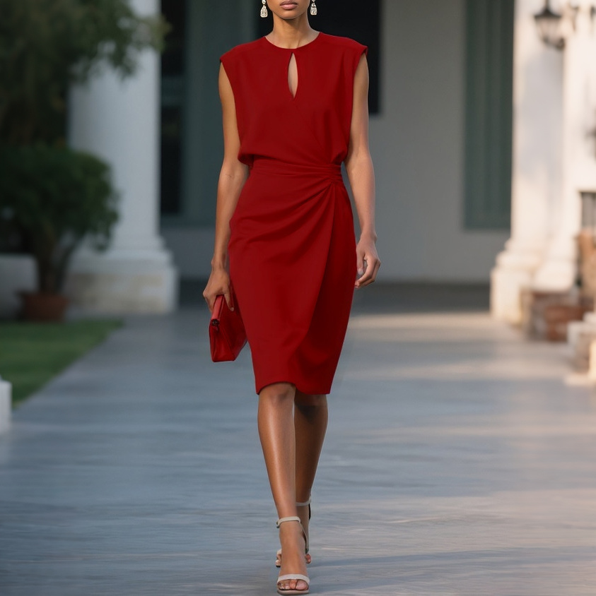 Retro Solid Color Elegant Slim-fit Dress elevenforest