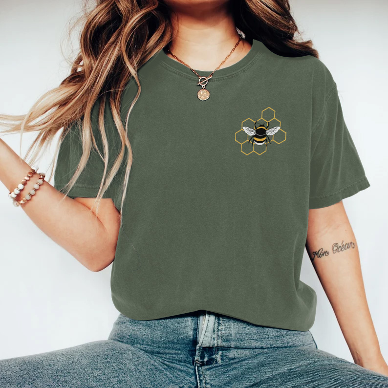 Comstylish Bee Printed Round Neck Casual T-Shirt