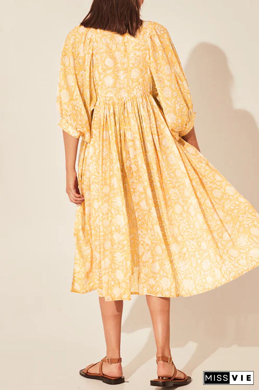 College Vacation Dress Floral Patchwork Frenulum Asymmetrical Collar Beach Dress