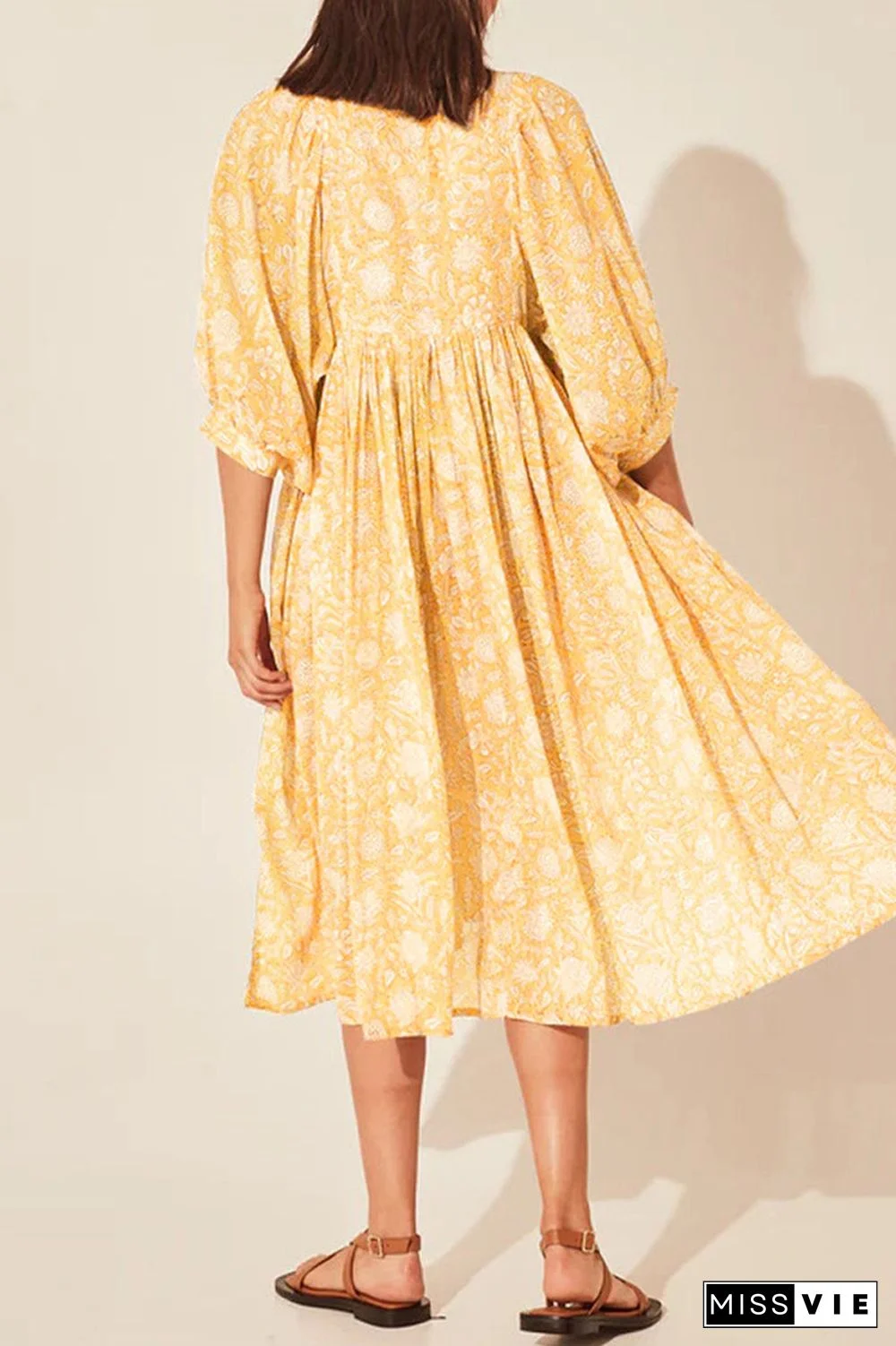 College Vacation Dress Floral Patchwork Frenulum Asymmetrical Collar Beach Dress