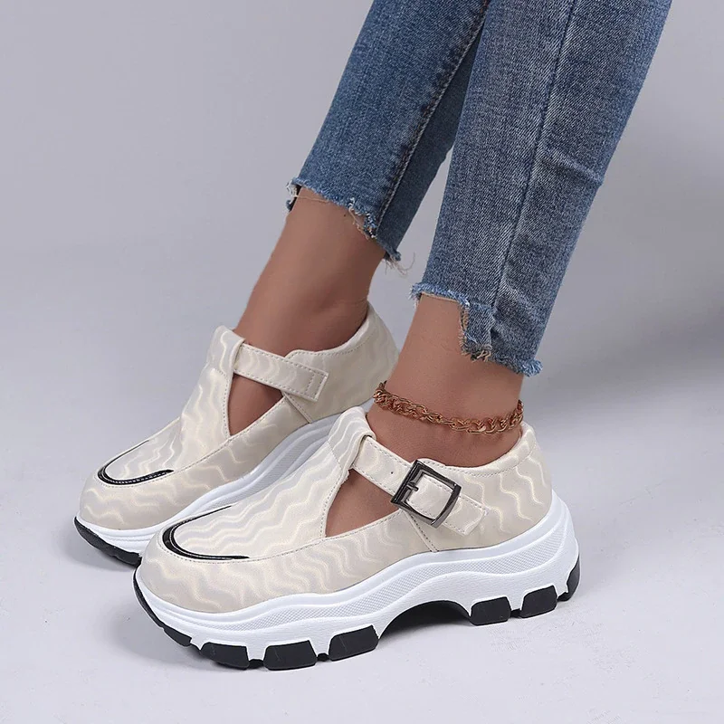 Qengg New Women Casual Shoes Fashion Colorblock Buckle Platform Wedge Loafers Comfort Heightening Vulcanized Shoes Zapatos Mujer 2022