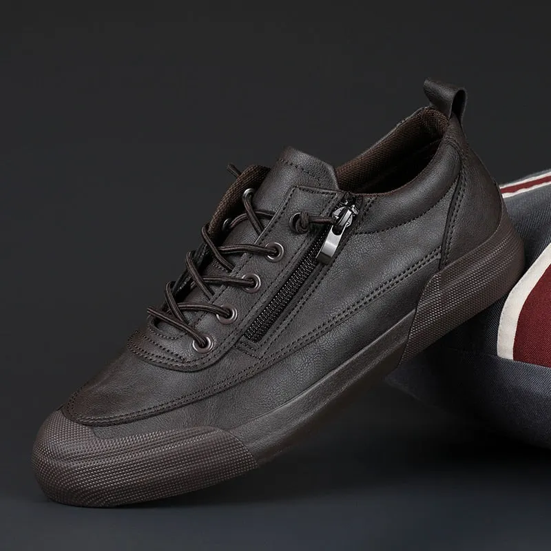 Leather Men Sneakers zips Qulaity Casual shoes Slip-on Softy Luxury brand shoes for Men Loafers outdoor Moccasins Driving Shoes