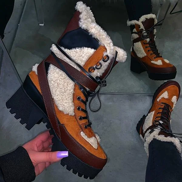 Stitching Warm Thick-Soled Fashion Autumn Winter Boots