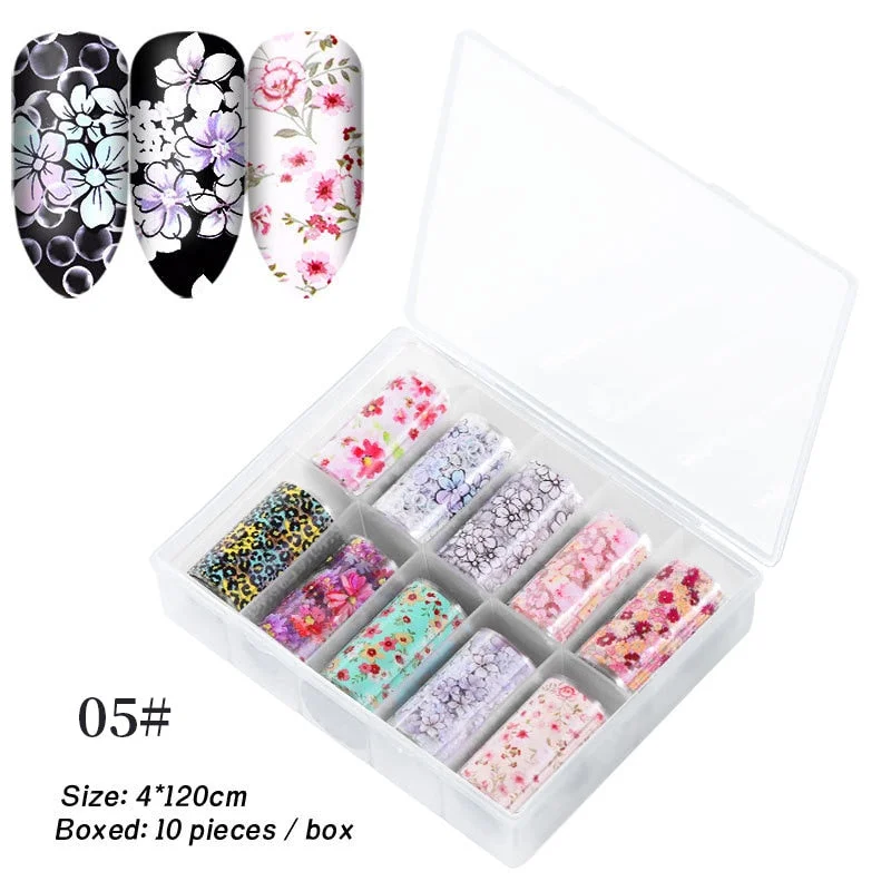 Nail Foils Flowers Nail Stickers Transfer Decals Sliders Christmas Halloween Print Nail Art Decorations DIY Tips Adhesive Wraps