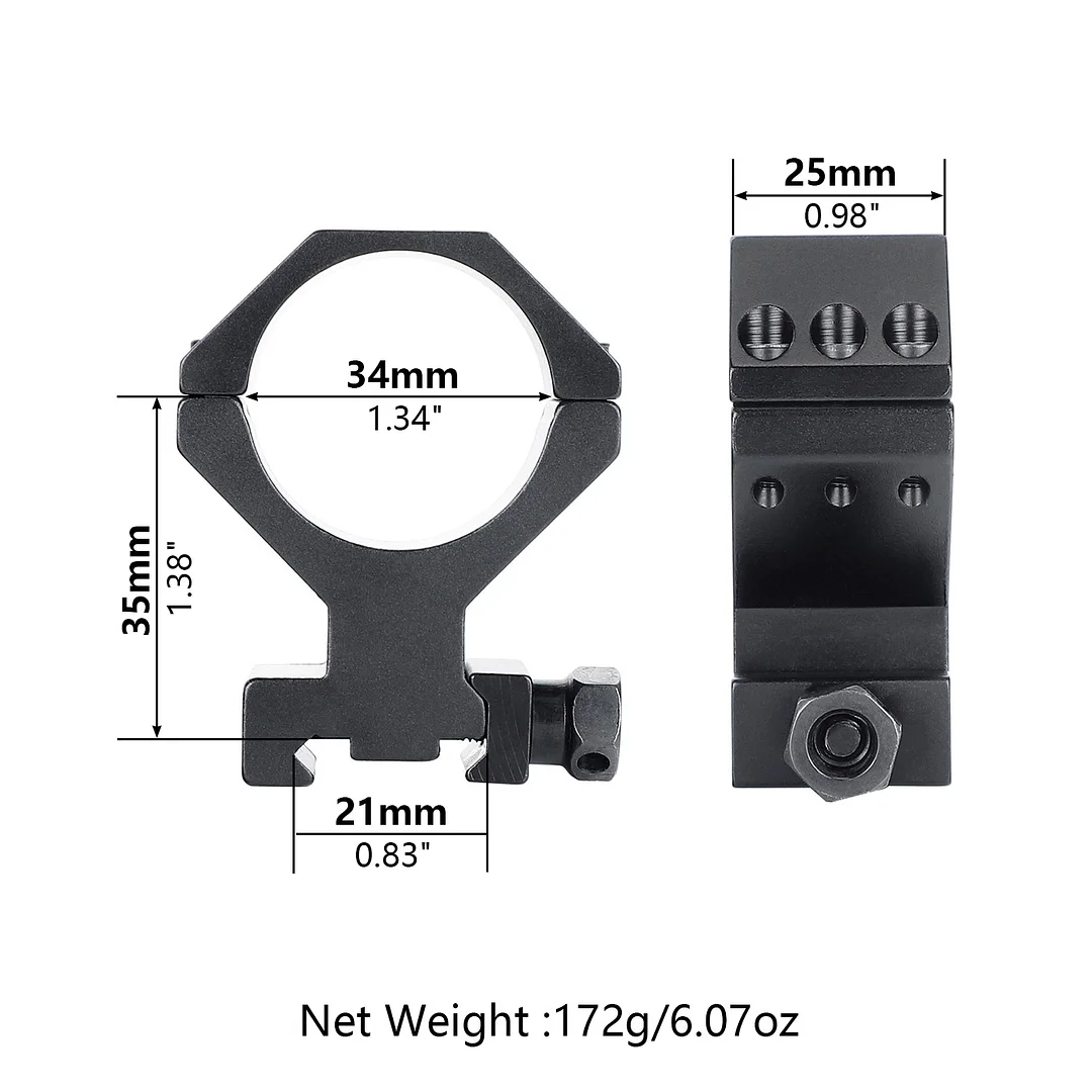 ohhunt® 34mm Diameter Scope Rings High Profile Standard 20mm Hunting Scope Mounts