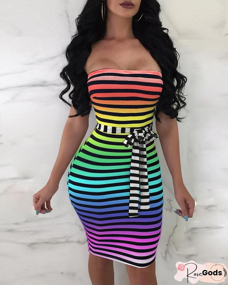 Tube Colorful Striped Bodycon Dress