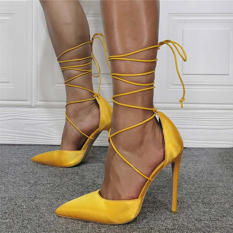 Yellow Pointy Toe Heels Women's Vegan Suede Stiletto Pumps Office Shoes |FSJ Shoes