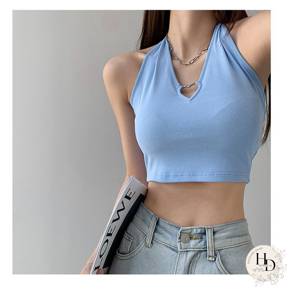 Summer Chic New Hot Girl Metal Heart Love Hollow Out Halter Sling Design Casual Outer Wear Sleeveless Navel Short Vest