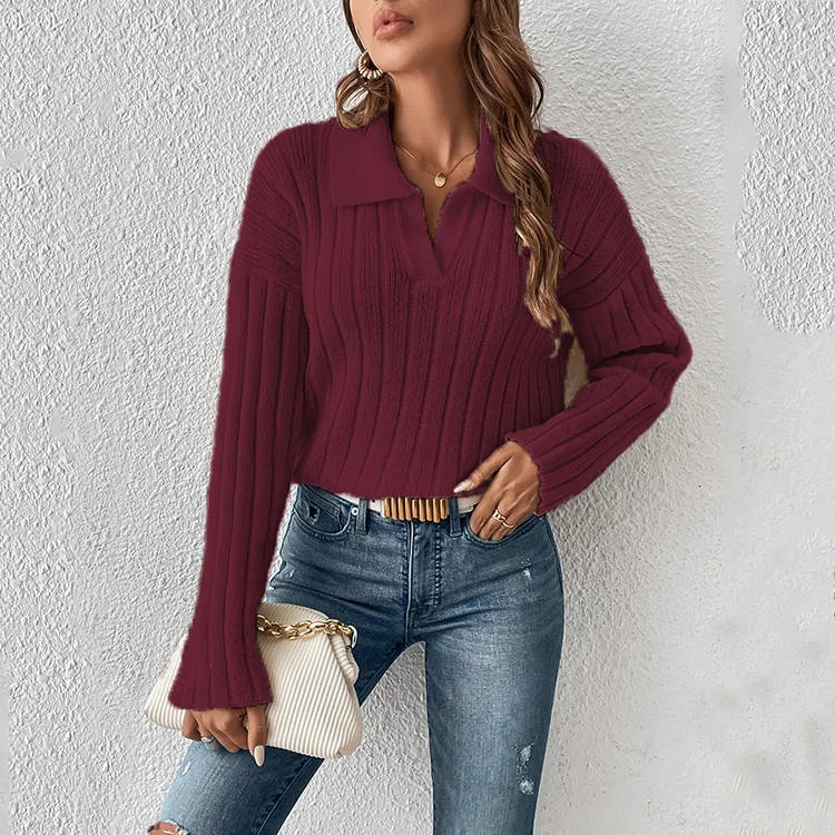 Athvotar Athvotar New Autumn And Winter Knitted Shirt Fashion New Casual Collar Sweater Woman